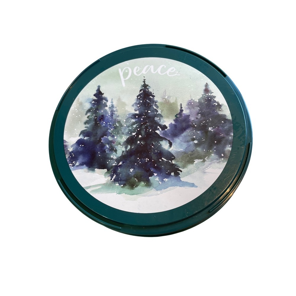 Round Container Christmas Winter Trees Peace Design Green Plaid Storage Box